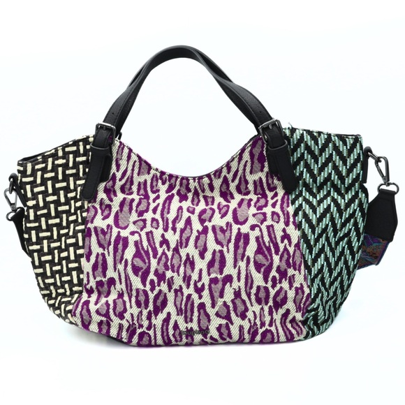 Desigual Large Patchwork Bag Embroidered Textured Fabric Convertible Tote - Picture 4 of 16